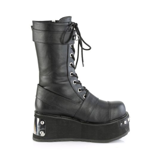 Image of Demonia TRASHVILLE-250 Blk Vegan Leather 3 1/4 Inch PF Mid-Calf Boot w/ Wrap Around Straps Outside Zip