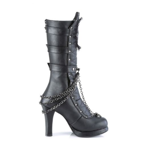 Image of Demonia CRYPTO-67 Blk Vegan Leather 4 Inch Heel 3/4 Inch PF Mid-Calf Boot Metal Back Zip
