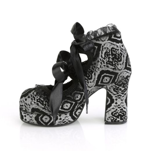 Image of Demonia GOTHIKA-53 Blk-Silver Faux Nubuck Leather 3 3/4 Inch Heel 1 Inch P/F Lace-Up Shoe w/ Double Heart Cutout