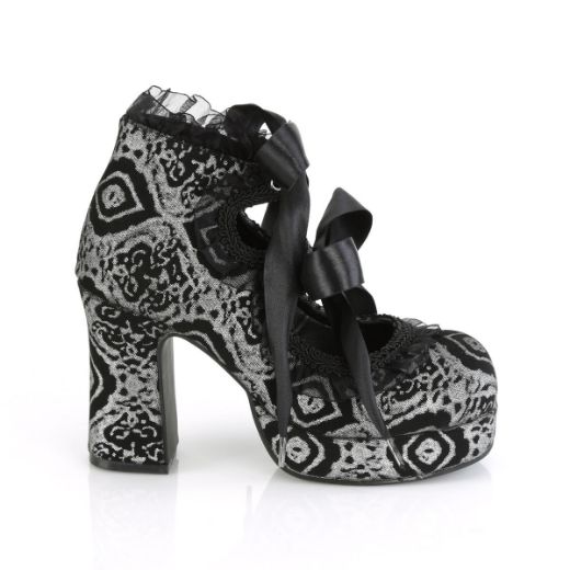Image of Demonia GOTHIKA-53 Blk-Silver Faux Nubuck Leather 3 3/4 Inch Heel 1 Inch P/F Lace-Up Shoe w/ Double Heart Cutout