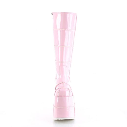 Image of Demonia STACK-301 B. Pink Hologram 7 Inch PF Knee High Boot Side Zip
