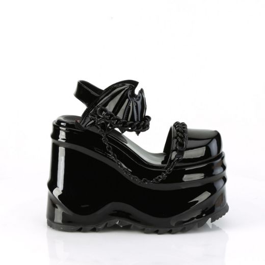 Image of Demonia WAVE-20 Blk Pat 6 Inch Wedge PF Close Toe Ankle Strap Sandal