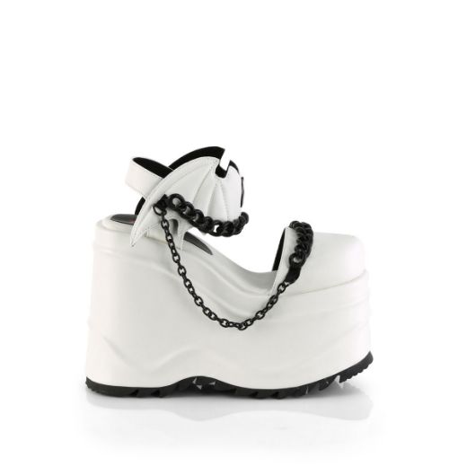 Image of Demonia WAVE-20 Wht Vegan Leather 6 Inch Wedge PF Close Toe Ankle Strap Sandal
