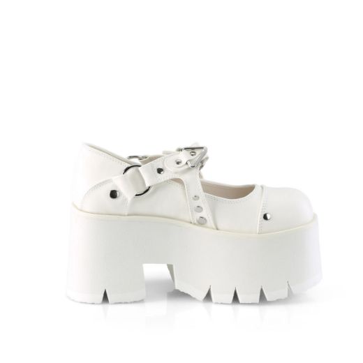 Image of Demonia ASHES-33 Wht Vegan Leather 3 1/2 InchChunky Heel 2 1/4 InchCut Out PF Maryjane