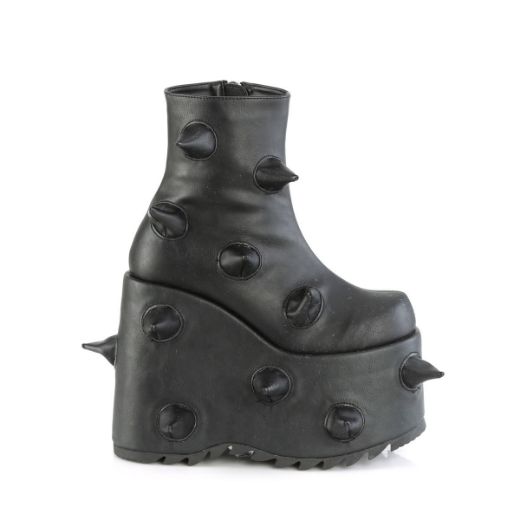 Image of Demonia SLAY-77 Blk Vegan Leather 7 Inch PF Ankle Boot Side Zip