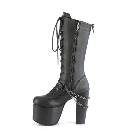 Image of Demonia TORMENT-170 Blk Vegan Leather 5 1/2 Inch Heel 3 Inch PF Lace Up Knee High Boot Side Zip