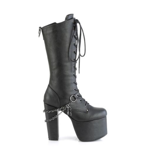 Image of Demonia TORMENT-170 Blk Vegan Leather 5 1/2 Inch Heel 3 Inch PF Lace Up Knee High Boot Side Zip