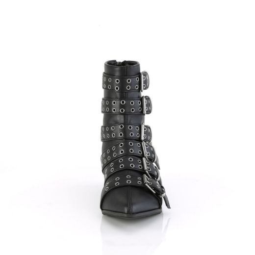 Image of Demonia WARLOCK-70 Blk Vegan Leather 1 1/2 Inch Block Heel Pointed Toe Calf High Boot Back Zip