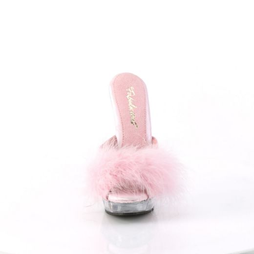 Image of Fabulicious SULTRY-601F B. Pink Pu-Marabou Fur/Clr 6 Inch Heel 1 Inch PF Marabou Slipper