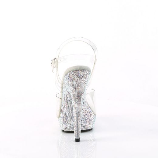 Image of Fabulicious SULTRY-608DM Clr/Slv Multi RS 6 Inch Heel 1 Inch PF Ankle Strap Sandal w/RS