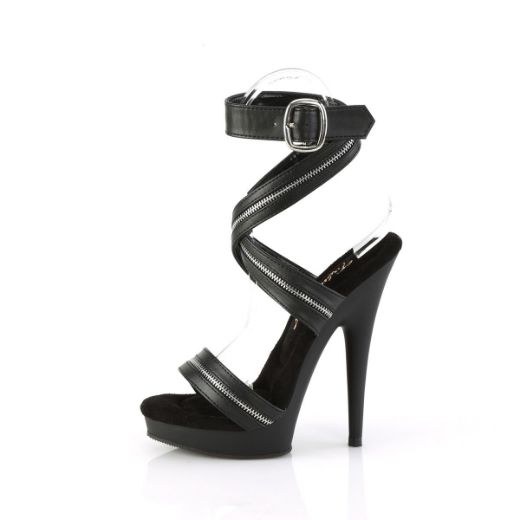 Image of Fabulicious SULTRY-619 Blk Faux Leather/Blk Matte 6 Inch Heel 1 Inch PF Zipper-Inlaid Wrap-Around Sandal