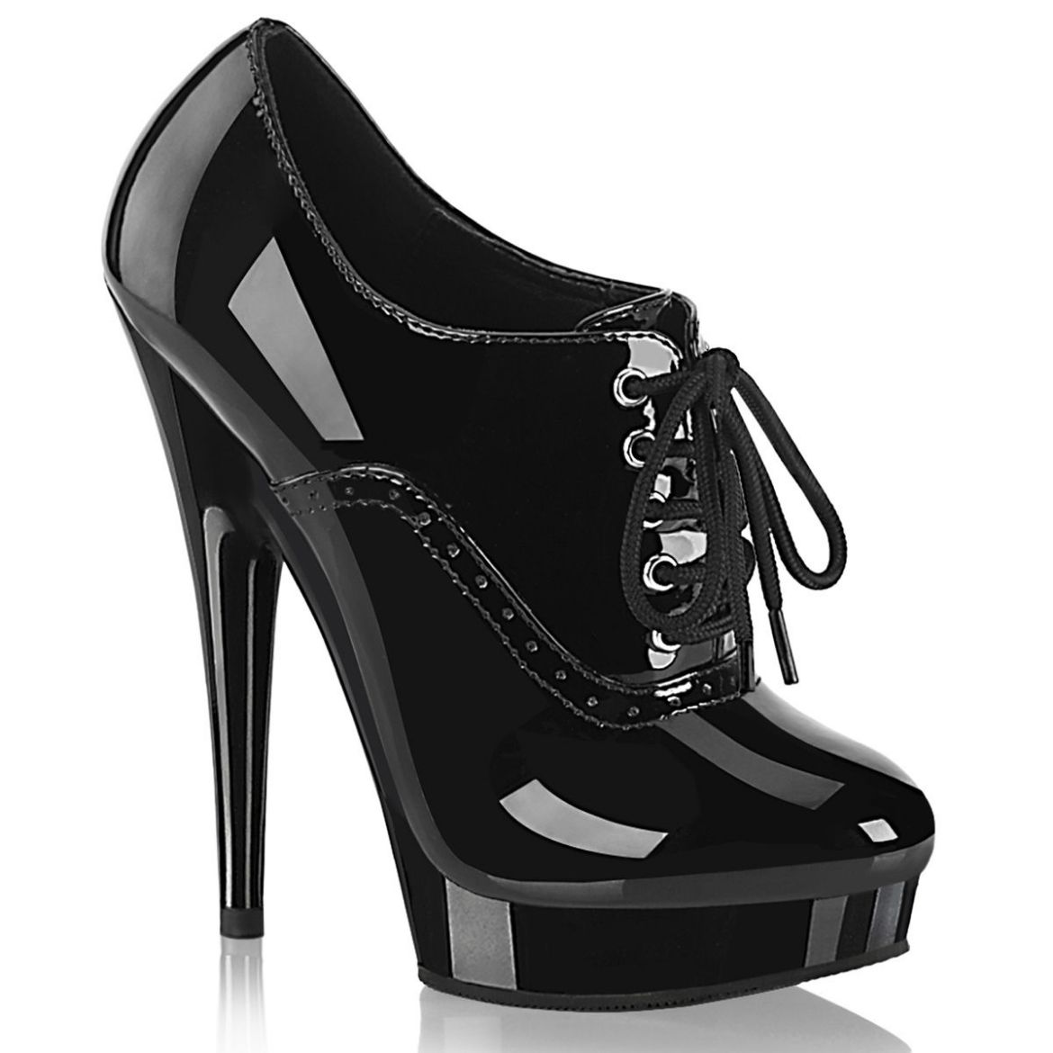 Image of Fabulicious SULTRY-660 Blk Pat/Blk 6 Inch Heel 1 Inch PF Lace-Up Bootie