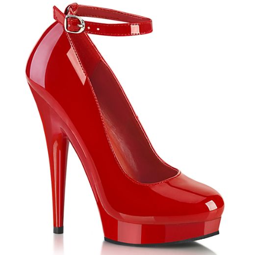 Image of Fabulicious SULTRY-686 Red Pat/Red 6 Inch Heel 1 Inch PF Ankle Strap Pump