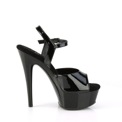 Image of Pleaser EXCITE-609 Blk Pat/Blk 6 Inch Heel 1 3/4 Inch PF Ankle Strap Sandal