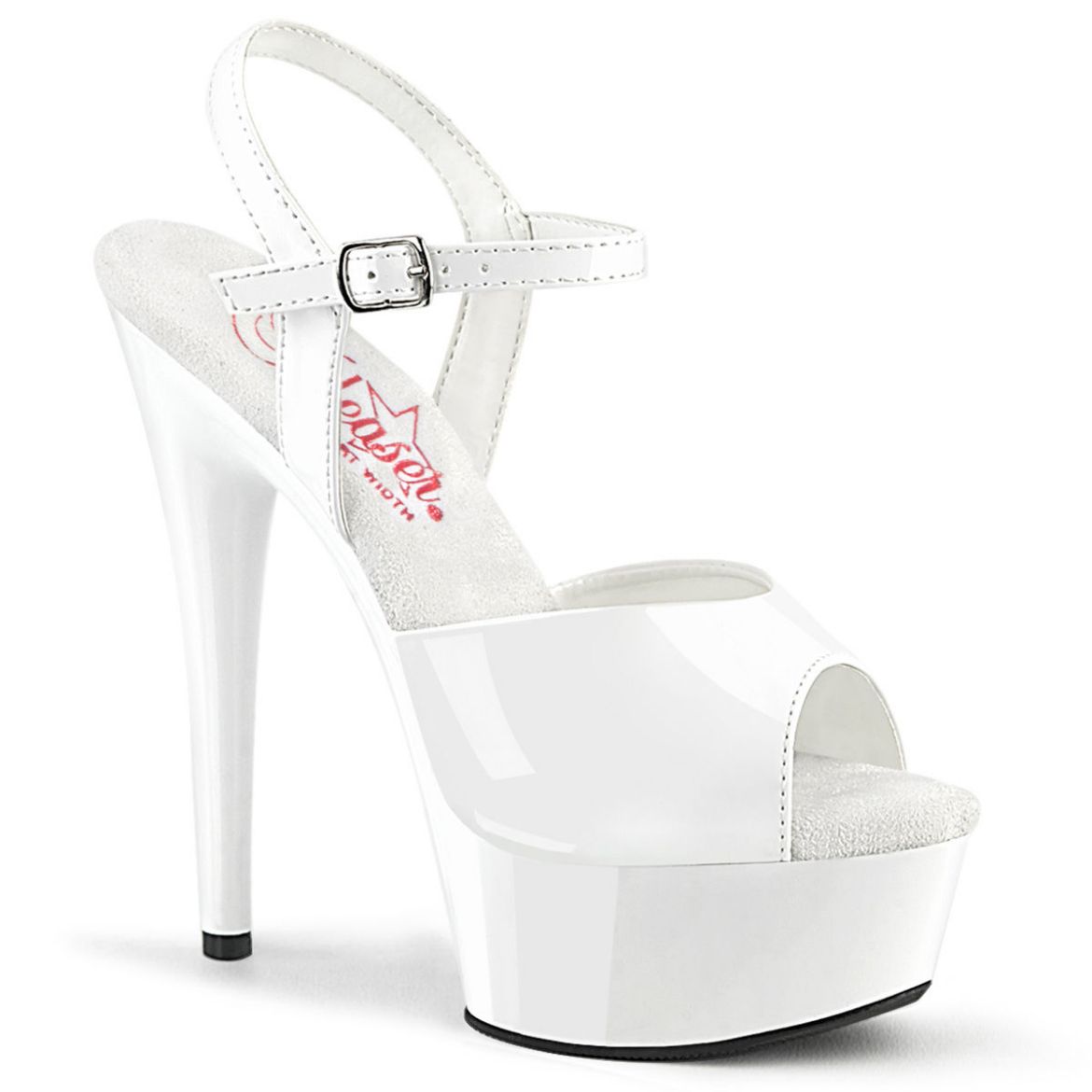 Image of Pleaser EXCITE-609 Wht Pat/Wht 6 Inch Heel 1 3/4 Inch PF Ankle Strap Sandal