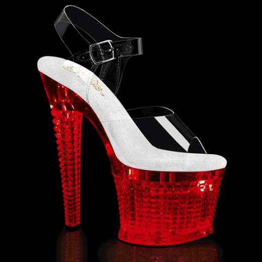 Image of Pleaser FLASHDANCE-708SPEC Clr/Clr 7 Inch Heel 3 Inch Textured LED Illuminated Ankle Strap Sandal