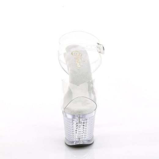 Image of Pleaser FLASHDANCE-708SPEC Clr/Clr 7 Inch Heel 3 Inch Textured LED Illuminated Ankle Strap Sandal