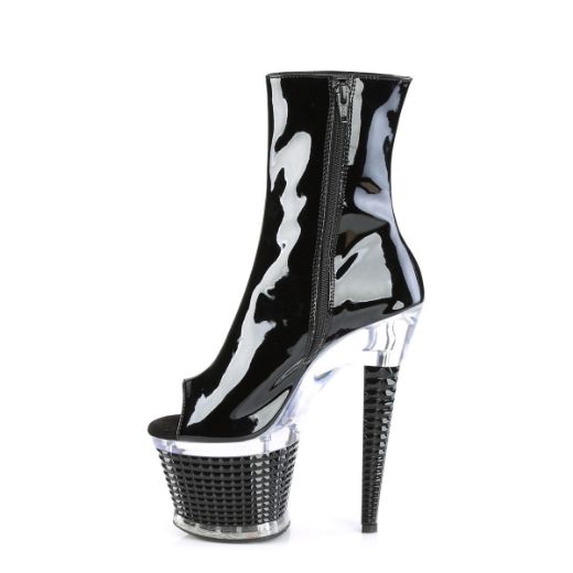 Image of Pleaser SPECTATOR-1021 Blk Pat/Clr-Blk 7 Inch Heel 3 Inch Textured PF Peep Toe Ankle Boot Side Zip