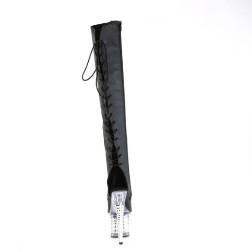 Image of Pleaser SPECTATOR-3019 Blk Faxur Leather/Clr-Slv Chrome 7 Inch Heel 3 Inch Textured PF Over-The-Knee Boot Side Zip