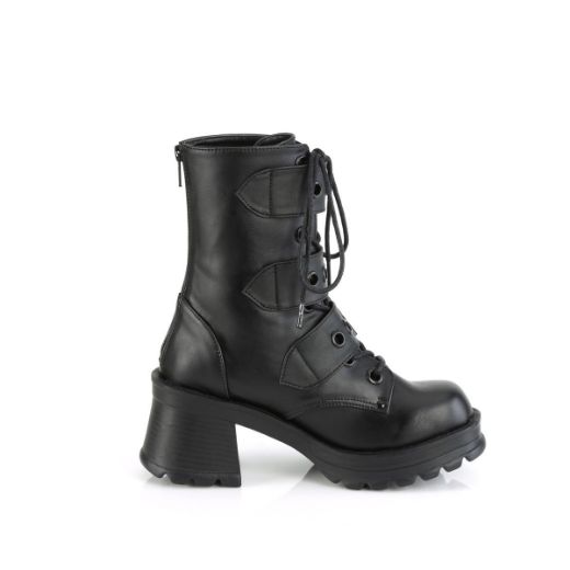 Image of Demonia BRATTY-118 Blk Vegan Leather 2 3/4 Inch Heel 1 Inch Platform Lace-Up Ankle Boot Inside Zip