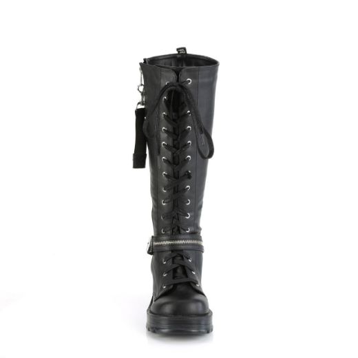 Image of Demonia BRATTY-206 Blk Vegan Leather 2 3/4 Inch Heel 1 Inch Platform Lace-Up Knee High Boot Outer Zip