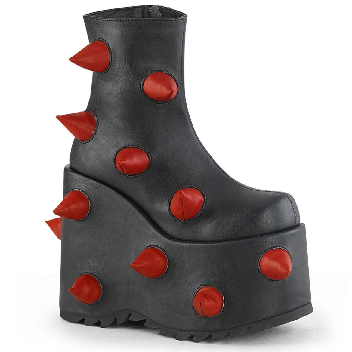 Image of Demonia SLAY-77 Blk-Red Vegan Leather 7 Inch PF Ankle Boot Side Zip