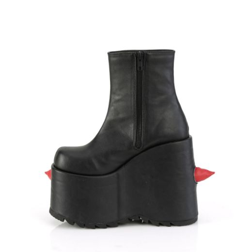 Image of Demonia SLAY-77 Blk-Red Vegan Leather 7 Inch PF Ankle Boot Side Zip