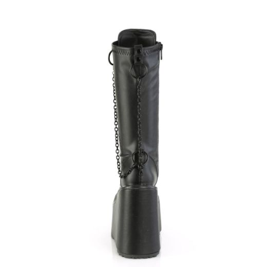 Image of Demonia SWING-150 Blk Stretch Vegan Leather 5 1/2 Inch PF Lace-Up Knee High Boot Side Zip