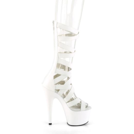 Image of Pleaser ADORE-700-48 Wht Elastic Band-Faux Leather/Wht Matte 7 Inch Heel 2 3/4 Inch PF Criss Cross Bootie Sandal Back Zip