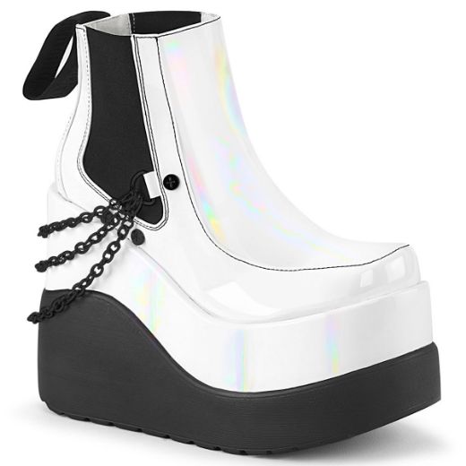 Image of Demonia VOID-50 Wht Holo Pat 5 Inch Wedge Tiered Platform Ankle Boot