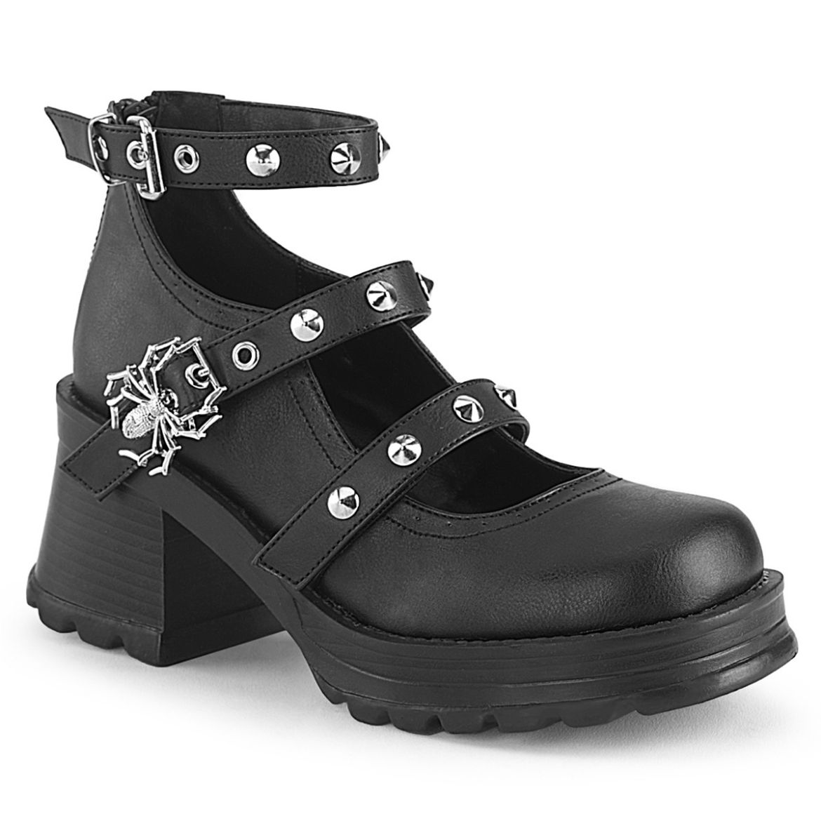 Product image of Demonia BRATTY-30 Blk Vegan Leather 2 3/4 Inch Heel 1 Inch Platform Ankle High Strappy Shoe