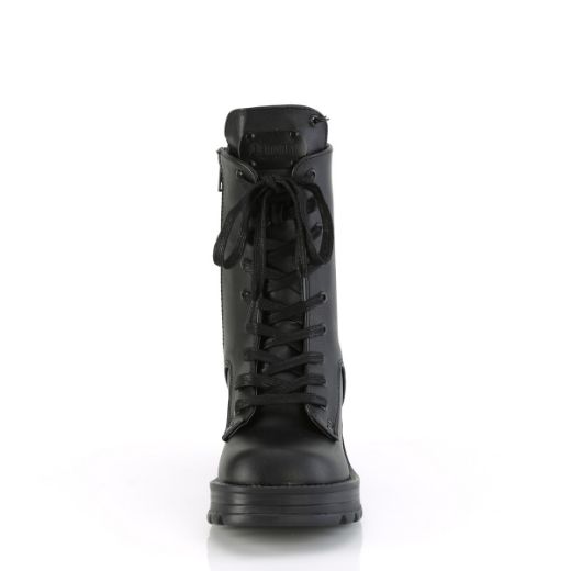 Product image of Demonia BRATTY-50 Blk Vegan Leather 2 3/4 Inch Heel 1 Inch Platform Lace-Up Ankle Boot Inside Zip