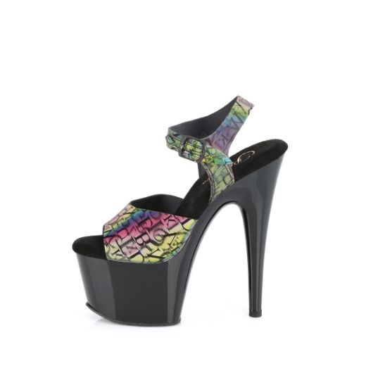 Product image of Pleaser ADORE-708N-LTP Green-Purple TPU/Blk 7 Inch Heel 2 3/4 Inch PF Ankle Strap Sandal