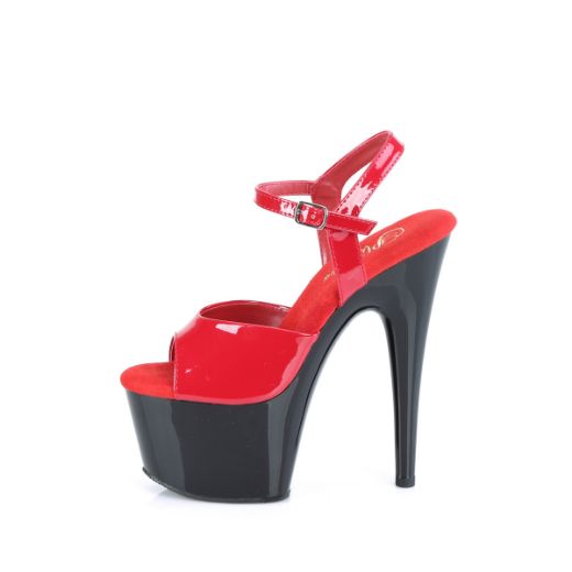 Product image of Pleaser ADORE-709 Red Pat/Blk 7 Inch Heel 2 3/4 Inch PF Ankle Strap Sandal