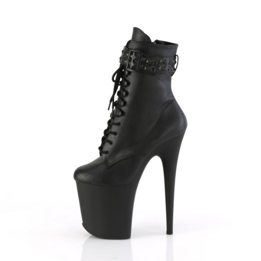 Product image of Pleaser FLAMINGO-1020STR Blk Faux Leather/Blk Matte 8 Inch Heel 4 Inch PF Lace-Up Front Ankle Boot Side Zip