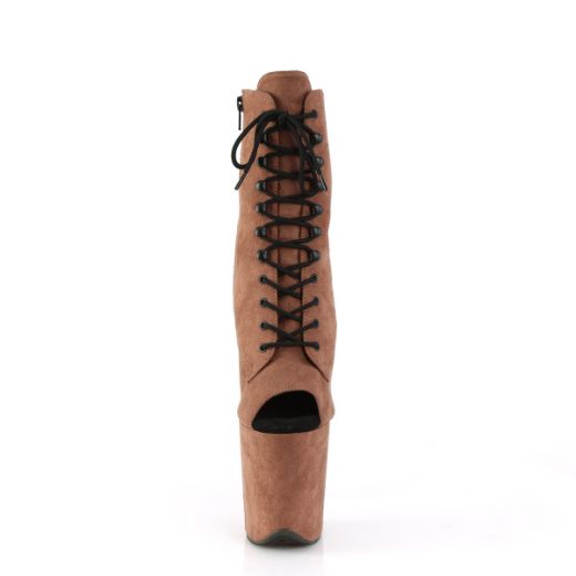 Product image of Pleaser FLAMINGO-1021FS Caramel Faux Suede/Caramel Faux Suede 8 Inch Heel 4 Inch PF Peep Toe Lace-Up Ankle Boot Side Zip