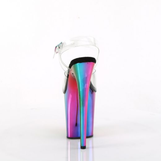 Product image of Pleaser FLAMINGO-808RC Clr/Rainbow Chrome 8 Inch Heel 4 Inch Chrome Plated PF Ankle Strap Sandal