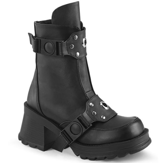 Product image of Demonia BRATTY-56 Blk Vegan Leather 2 3/4 Inch Heel 1 Inch Platform Ankle Boot Inside Zip