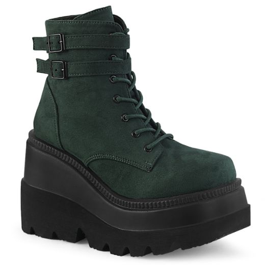 Product image of Demonia SHAKER-52 Emerald Vegan Suede 4 1/2 Inch Wedge PF Ankle Boot Side Zip