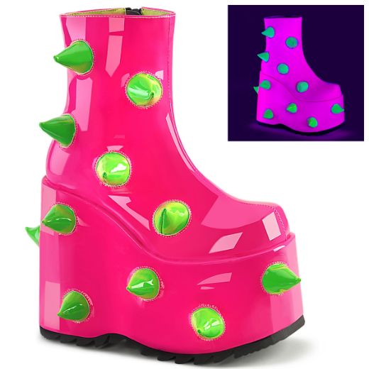 Product image of Demonia SLAY-77 UV Neon Pink-Neon Green 7 Inch PF Ankle Boot Side Zip