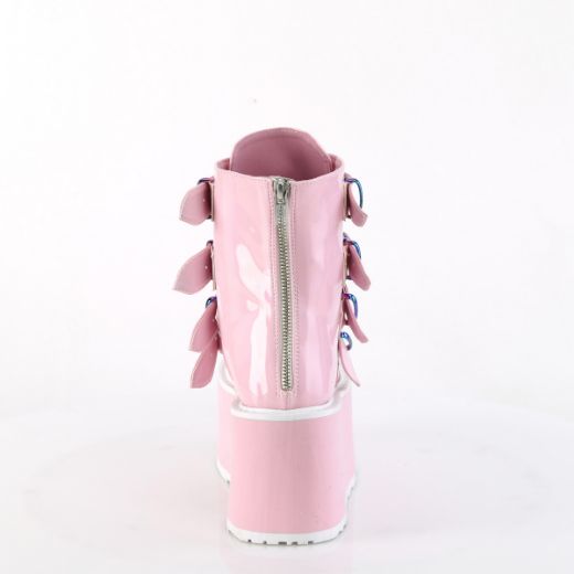 Product image of Demonia DAMNED-105 B. Pink Holo Pat 3 1/2 Inch PF Ankle Bootw/ 4 Buckle Straps Back MetalZip