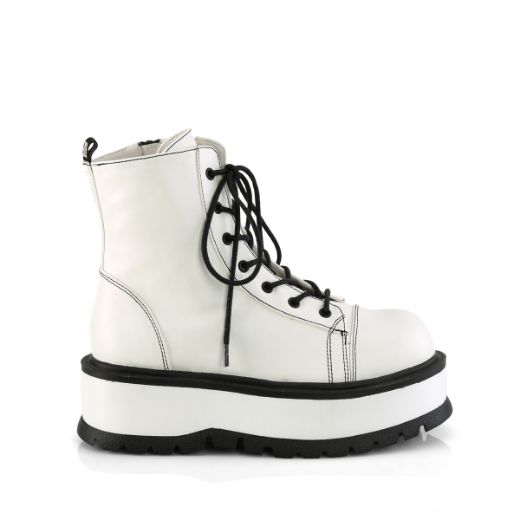 Product image of Demonia SLACKER-55 Wht Vegan Leather 2 Inch PF Lace-Up Ankle Boot Side Zip
