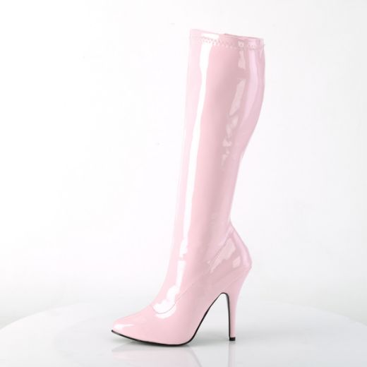 Product image of Pleaser SEDUCE-2000 B. Pink Str Pat 5 Inch Heel Plain Stretch Knee Boot Side Zip