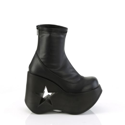 Product image of Demonia DYNAMITE-100 Blk Str Vegan Leather 5 Inch Star Cutout Platform Wedge Ankle Boot Back Zip