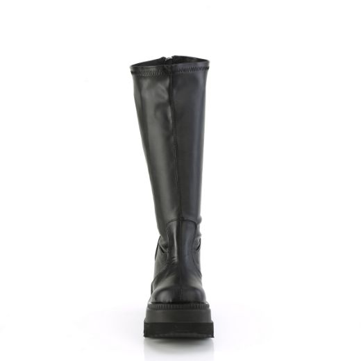 Product image of Demonia SHAKER-65WC Blk Str Vegan Leather 4 1/2 Inch Wedge PF STR Wide Calf Knee High Boot Back Zip
