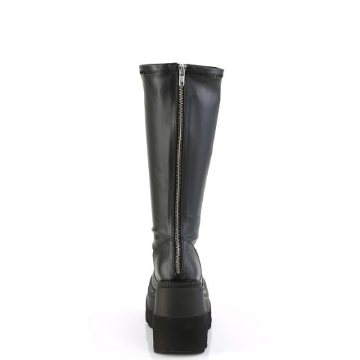 Product image of Demonia SHAKER-65WC Blk Str Vegan Leather 4 1/2 Inch Wedge PF STR Wide Calf Knee High Boot Back Zip
