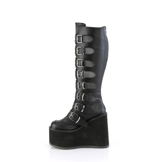 Product image of Demonia SWING-815WC Blk Vegan Leather 5 1/2 Inch PF Wide Calf Knee Boot w/ Buckle Straps Back Zip