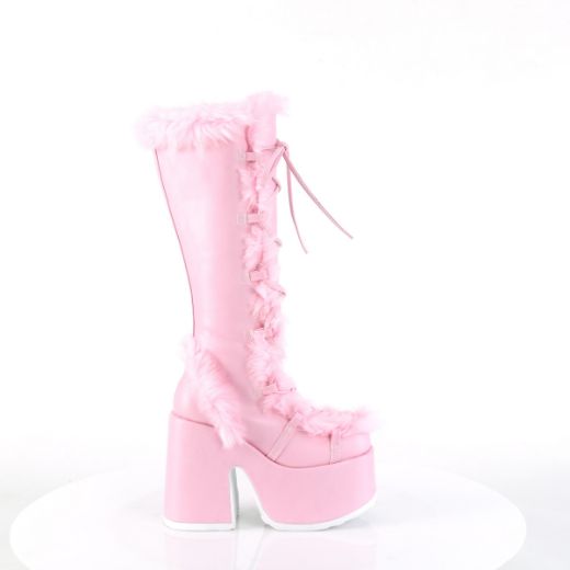 Product image of Demonia CAMEL-311 Pastel Pink Vegan Leather 5 Inch Chunky Heel 3 Inch P/F Lace-Up Knee High Boot Side Zip