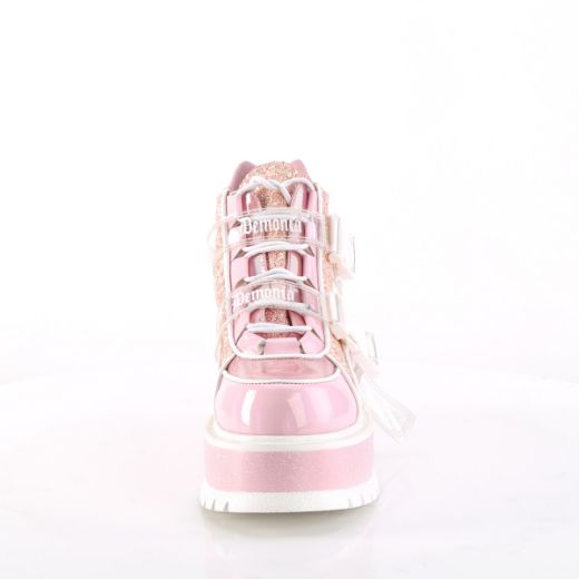Product image of Demonia SLACKER-50 B. Pink Holographic Pat-Pink Multi Glitter 2 Inch PF Lace-Up Ankle Boot w/ Snap Buckle Detail