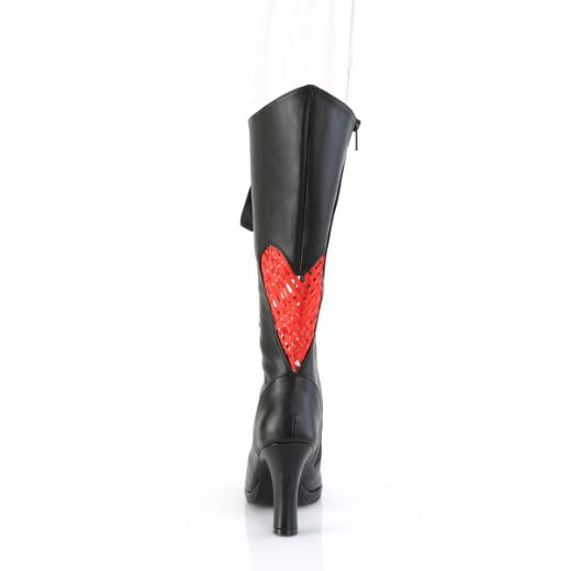 Product image of Demonia GLAM-243 Blk Vegan Leather- Red Satin 3 3/4 Inch Heel 1/2 Inch PF Lace-Up Knee High Boot Inside Zip